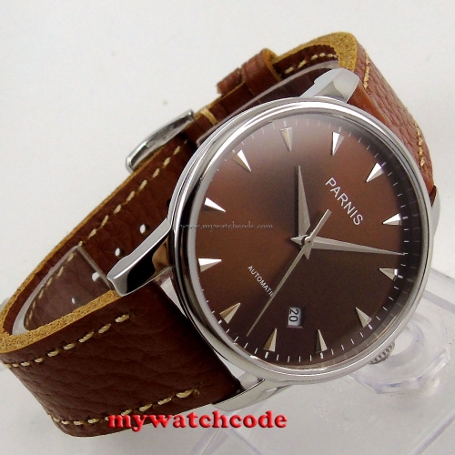 38mm parnis coffee dial date window case miyota automatic mens womens watch P583