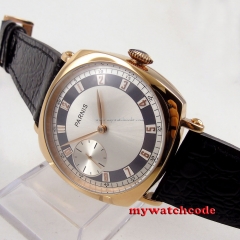 parnis white dial golden plated case 6497 hand winding leather mens watch P419