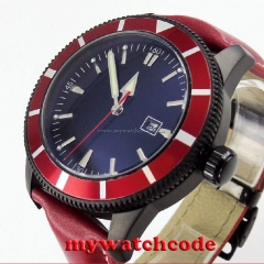 46mm bliger black dial PVD case red bezel insert automatic mens wrist watch B128