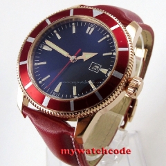 46mm no logo black dial red bezel rose golden case sub automatic mens watch 15