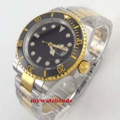 40mm Bliger black sterile dial ceramic bezel gold case automatic mens watch B136
