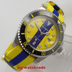 40mm bliger blue & yellow dial sapphire crystal automatic movement mens watch131
