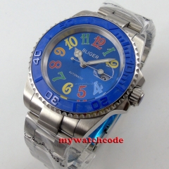 40mm bliger blue dial ceramic bezel date window automatic mens watch B126