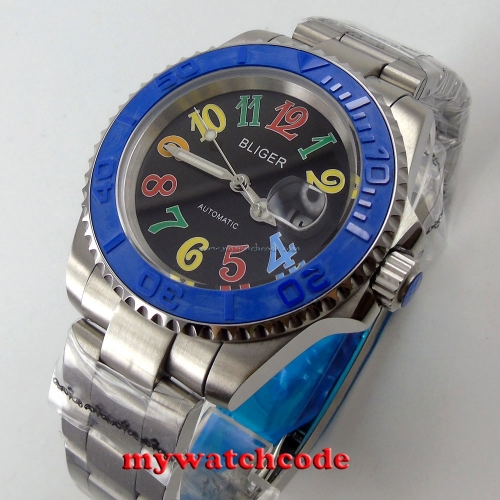 40mm Bliger black dial sapphire glass ceramic bezel date automatic mens watch139