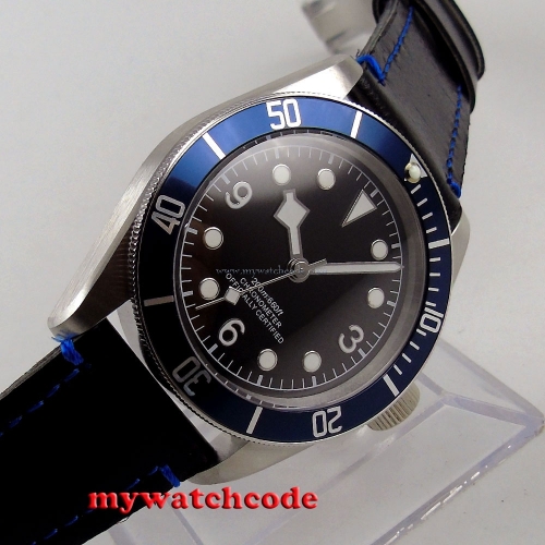 41mm corgeut black sterile dial blue bezel no date Sapphire automatic mens Watch