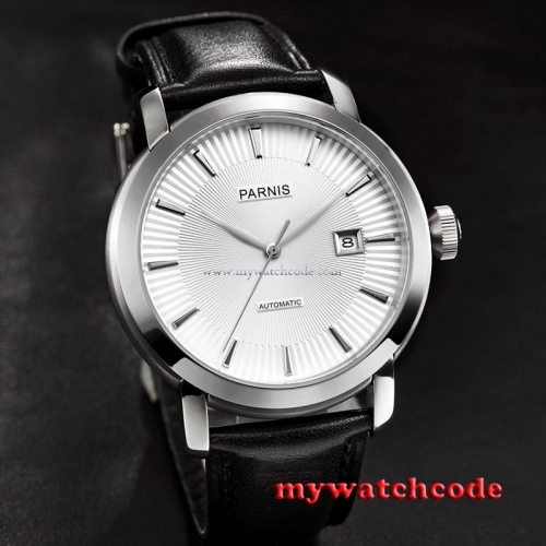 41mm Parnis white dial date Sapphire Glass miyota Automatic mens wristwatch P616