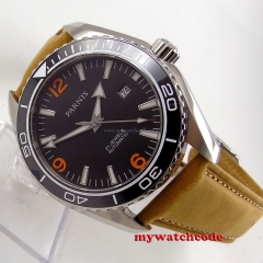 45mm Parnis black dial Sapphire Glass Ceramic Bezel Automatic mens Watch P388B