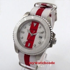 40mm Bliger red & white dial date sapphire crystal automatic mens watch P151