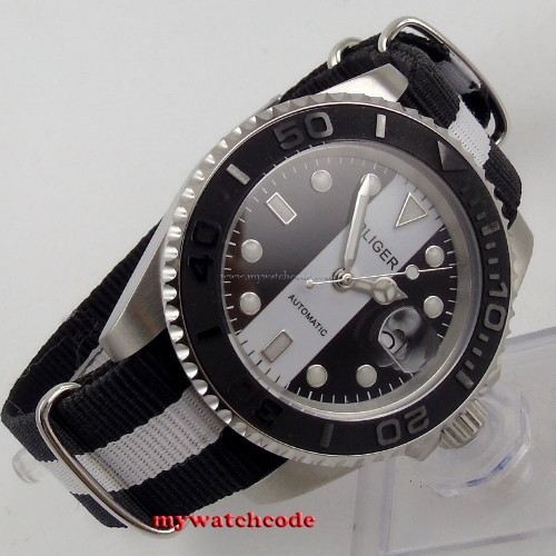 40mm bliger black white dial date sapphire crystal automatic mens watch B150