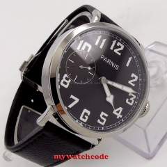 46mm parnis luminous black dial 6497 hand winding leather strap mens watch P274