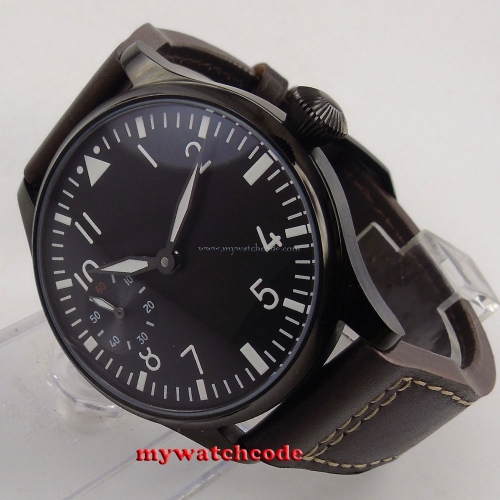 44mm parnis black dial luminous PVD 6497 hand winding movement mens watch 290B