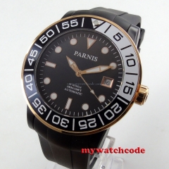 42mm Parnis black dial Sapphire glass PVD case Miyota automatic mens watch P394B