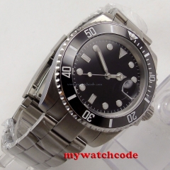 40mm Bliger black sterile dial sapphire crystal sub style automatic mens watch