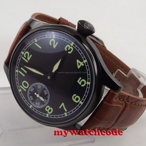 44MM parnis black dial luminous mark PVD case 6497 hand winding mens watch P687B