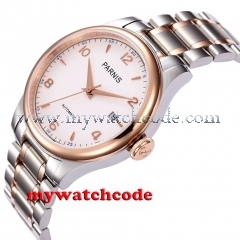 38mm Parnis white dial rose bezel Sapphire Glass miyota Automatic mens Watch 784
