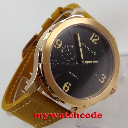 44mm Parnis black dial rose golden Sapphire glass date Automatic Mens Watch P781