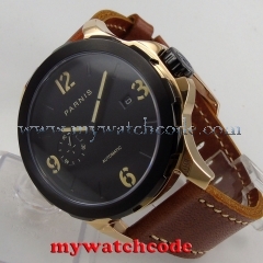 44mm Parnis black dialcase rose golden case Sapphire glass Automatic Mens Watch