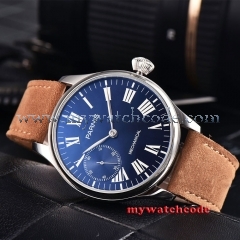 44mm parnis blue dial 6497 movement hand winding mechanical mens watch P794