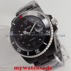 40mm Bliger black dial PVD case ceramic sapphire glass automatic mens watch