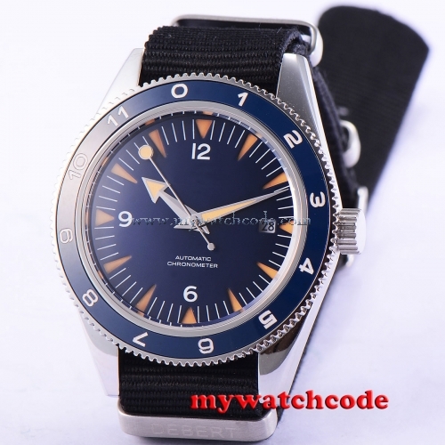 41mm debert blue sterile dial date sapphire glass miyota Automatic mens Watch 86