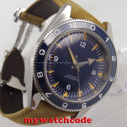 41mm debert blue sterile sandwich dial miyota leather Automatic mens Watch 86B