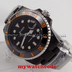 40mm Bliger black dial PVD case ceramic sapphire crystal automatic mens watch
