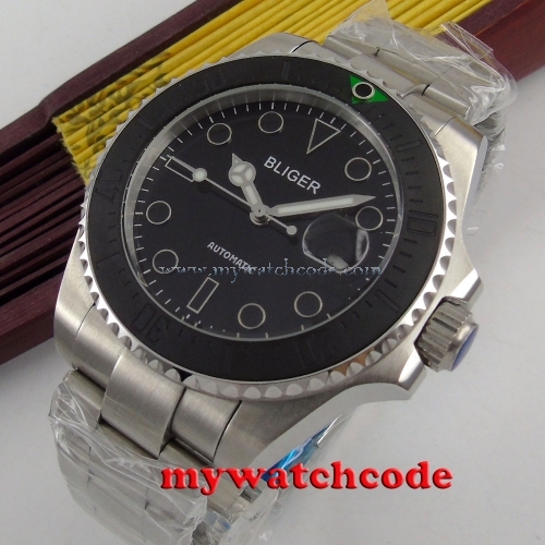 43mm Bliger black dial ceramic bezel sapphire glass automatic mens watch P166