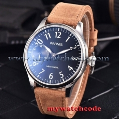 new arrive 44mm parnis black dial hand winding 6497 mechanical mens watch P800B