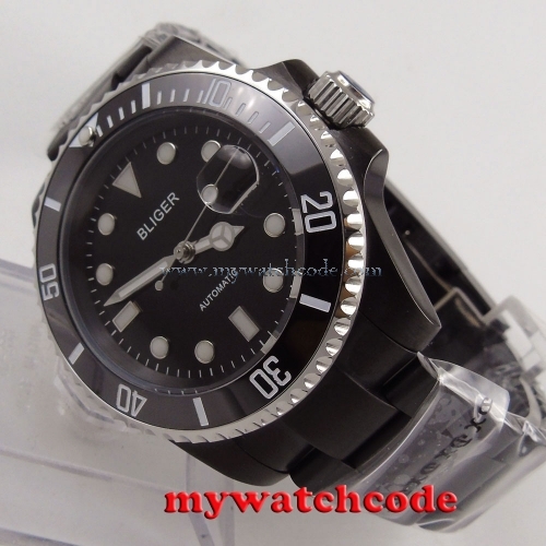 40mm Bliger black dial date ceramic bezel sapphire glass automatic mens watch170