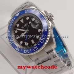 40mm Bliger black dial GMT hands date sapphire glass automatic mens watch P182
