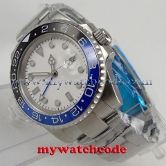 40mm bliger white dial ceramic bezel sapphire glass automatic mens watch P183