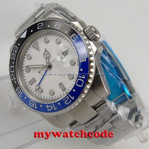 40mm bliger white dial ceramic bezel sapphire glass automatic mens watch P183