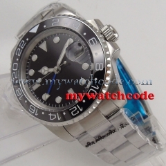 40mm Bliger black dial ceramic blue GMT sapphire glass automatic mens watch B177