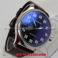44mm parnis black dial 6497 movement hand winding mechanical mens watch P808