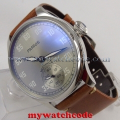 44mm parnis gray dial leather hand winding 6497 mechanical mens watch P804