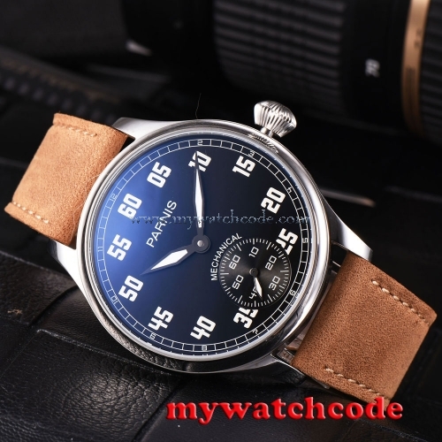 44mm parnis black dial luminous mark 6497 hand winding mechanical mens watch 792