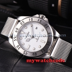 43mm parnis white dial luminous marks steel bezel miyota automatic mens watch602