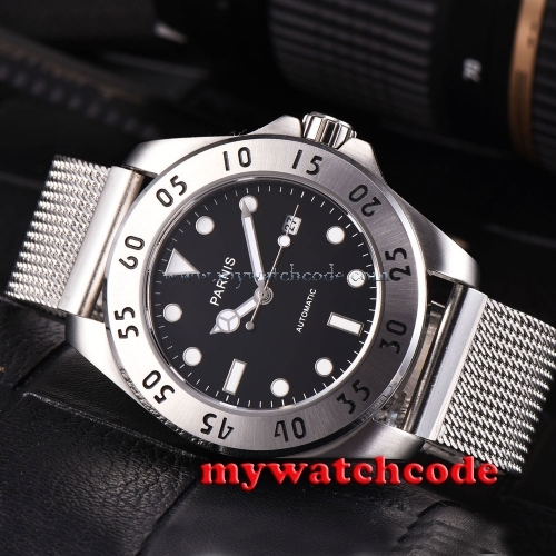 43mm Parnis black dial Sapphire Glass 21 jewels miyato Automatic mens Watch P791