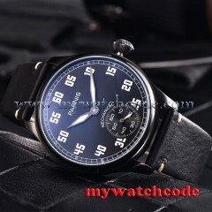 44mm parnis black dial luminous PVD case 6498 movement hand winding mens watch