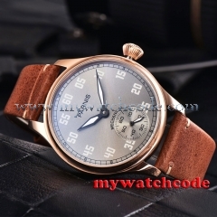 44mm parnis gray dial rose golden case 6498 movement hand winding mens watch810