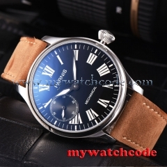 44mm parnis black dial luminous marks leather 6497 hand winding mens watch P807