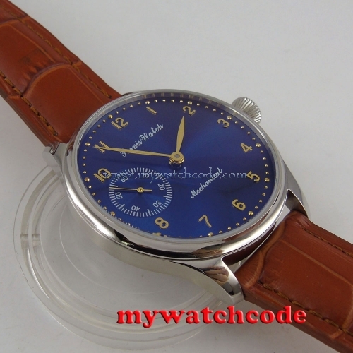 44mm parnis blue dial 6497 movement hand winding Mechanical mens watch P395