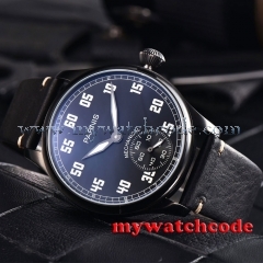 44mm parnis black dial luminous PVD case 6498 movement hand winding mens watch