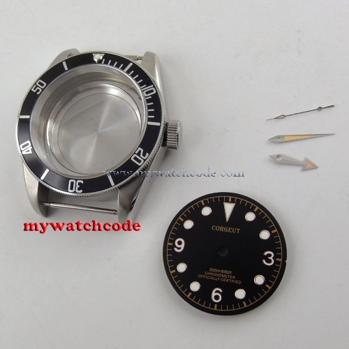 41mm black bezel sapphire glass Watch Case & dial & hand fit 2824 2836 MOVEMENT