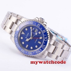 40mm bliger blue dial GMT sapphire glass automatic movement mens wrist watch 200