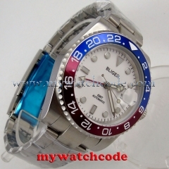 40mm bliger white dial sapphire glass GMT magnifying date automatic mens watch