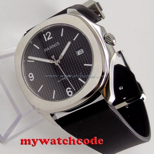 40mm Parnis black dial Sapphire glass 21 jewels Miyota 821A automatic mens watch