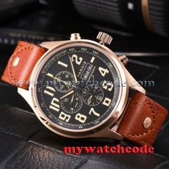 43mm parnis rose golden case black dial orange marks date week Full chronograph quartz mens watch