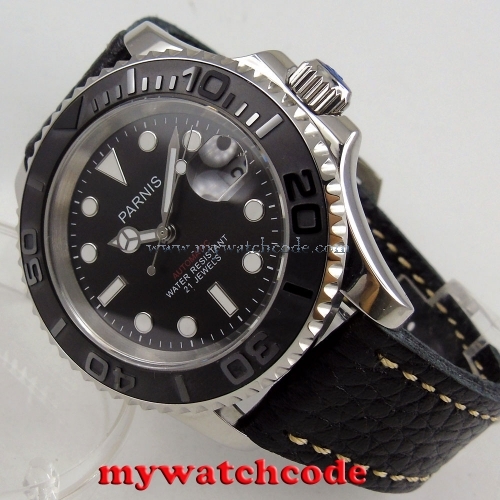 41mm Parnis black dial Sapphire glass 21 jewels miyota 8215 automatic mens watch