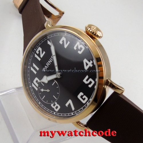 46mm parnis black dial Rose Golden 17 jewels 6497 hand winding mens watch P127